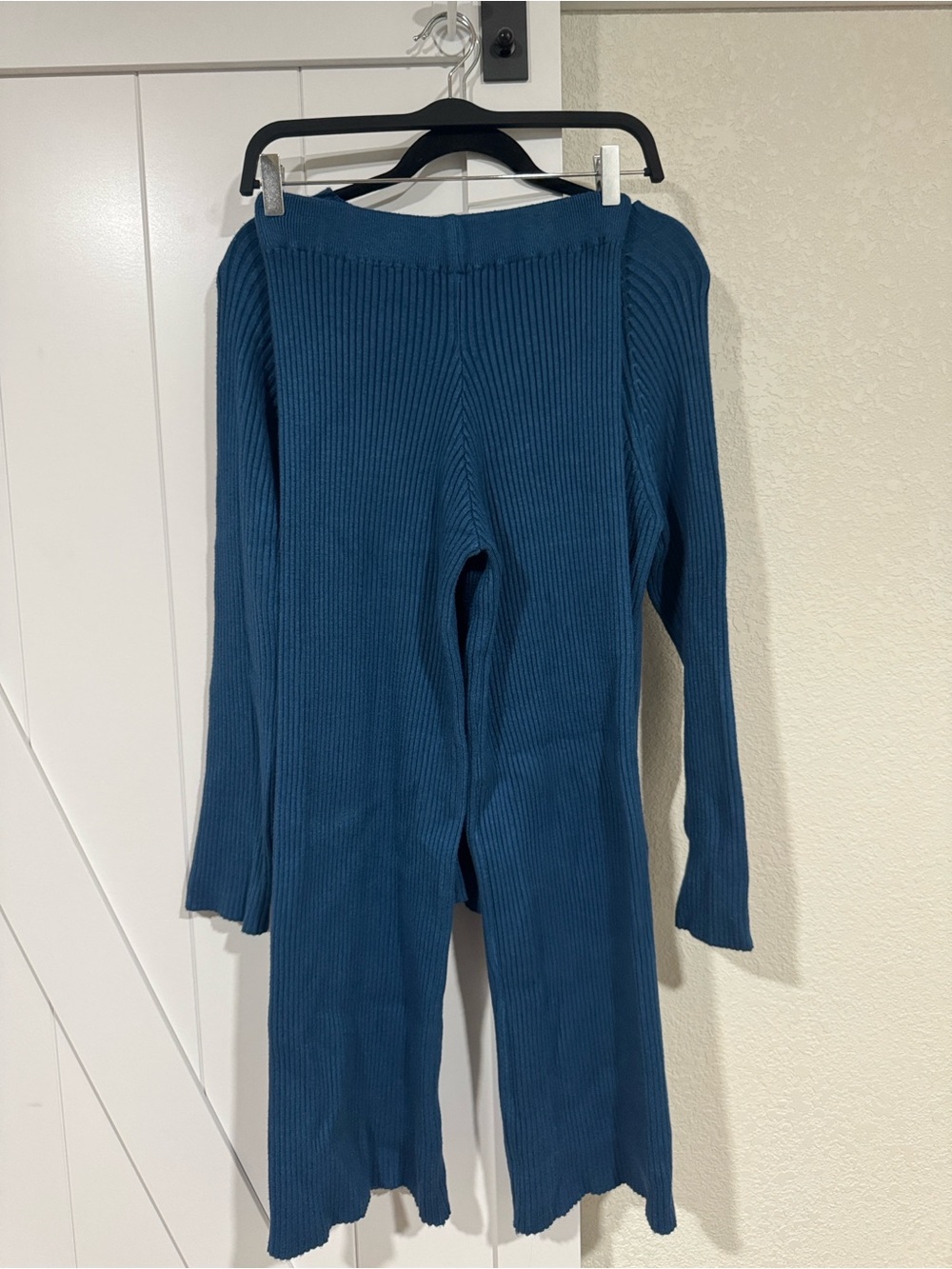 Blue Ribbed Knit Lounge Set | Sweater + Wide Leg Pants | Women’s S/M
